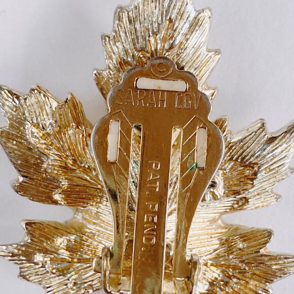 VTG Signed Sarah Coventry Mid Century Leaf Clip On Earrings Gold Silver Tone - Picture 11 of 12